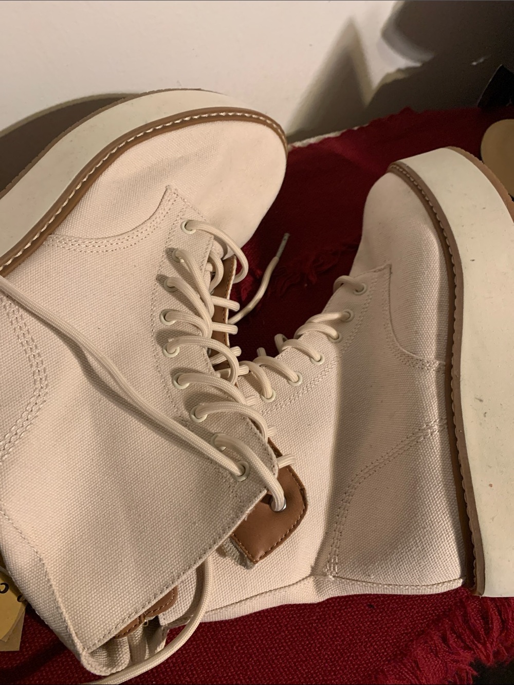 Women's Cream Canvas Platform Lace-Up Boots — Classic Neutral Style